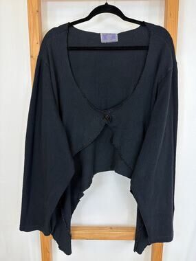 Barclay Black 100% Cotton High-Low Button Front Top / Jacket  Made in USA LG XL